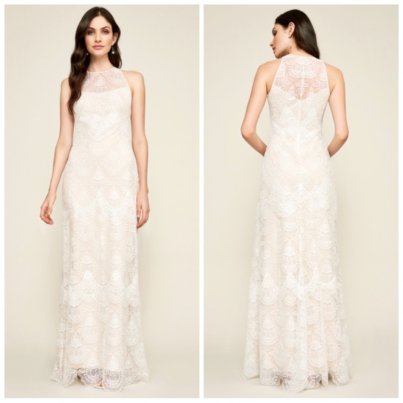 Tadashi Shoji Dresses & Skirts - TADASHI SHOJI Women’s Size 16 Ivory Sleeveless Caye Racer Neck Lace Wedding Gown